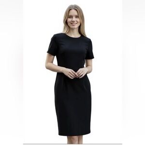 AGB,Women’s Black Short Sleeve Sheath Dress With Pleats Size 8 Classic